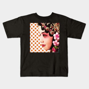 Chinese Opera Star with Bright Orange Tile Floor Pattern- Hong Kong Retro Kids T-Shirt